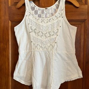 Free People Cream Lace Detail Tank Top